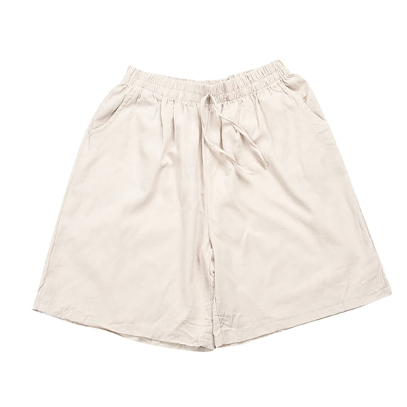 Umfun Women's Solid Cotton Bermuda Shorts Elastic Waist Wide Leg Breathable Knee Length Casual Shorts