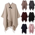 thumbnail image 1 of Umfun Women's Solid Fringe Cape Wrap Mid-Length Winter Shawl Outerwear with Front Clasp Closure for Casual Vacation Daily Wear, 1 of 9