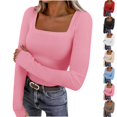 thumbnail image 1 of Umfun Women's Square Neck Ribbed Top Long Sleeve Slim Fit Shirt - Casual Basic Layering Pullover Tunic for Daily Wear, 1 of 8