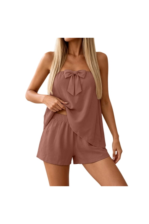 Women's Strapless Bow-Tie Romper with Elastic Waist & Flowy Shorts - Cute Summer Jumpsuit for Beach Parties & Vacation Getaways