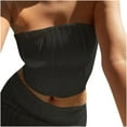thumbnail image 1 of Umfun Women's Striking Pleated Tube Top - Chunky Textured Stretch Knit with Wavy Ribbed Lines, Ruched Strapless Bandeau for Stunning Summer Party & Daily Wear, 1 of 8