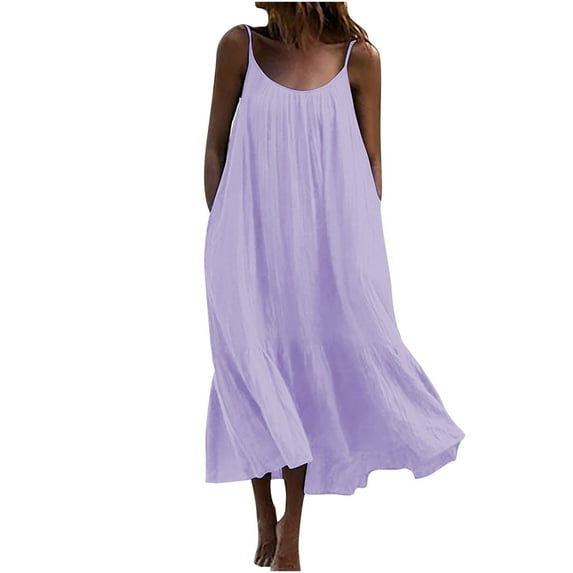Umfun Women's Summer Maxi Dress Casual Plus Size 3XL to 5XL Boho Sleeveless Spaghetti Strap Smocked Tiered Long Beach Sun Dresses Purple