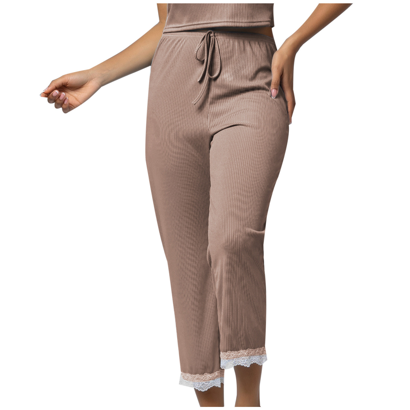 Umfun Women's Summer Pants Elastic Waist Solid Thin Quarter Shorts Thin