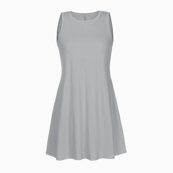 Umfun Women's Tank Top Dress Round Neck Sleeveless Dress Casual Versatile Pleated Skirt Gray S