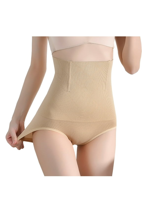 Women's Ultra High Waist Shaper Panties - Ribbed Compression Briefs with Button Detail for Full Torso Control