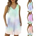 thumbnail image 1 of Umfun Women's V-Neck Tie-Dye Romper with Pockets - Flowy Loose Fit Sleeveless Summer Playsuit for Beach Vacation & Comfortable Lounge Wear, 1 of 7