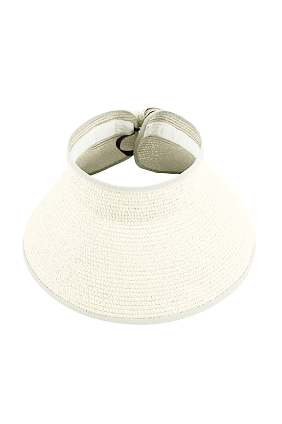 Women's Wide Brim Straw Visor, Open-Top Sun Hat with Adjustable Back, Breathable Woven Visor for Beach and Outdoor Activities