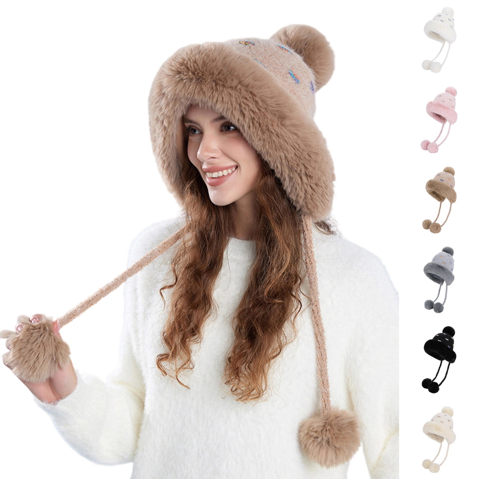 MARK & LONA ベージュファー pompomキャップ Umfun Women's Winter Trapper Hat with Pom Pom Tassels Plush Faux