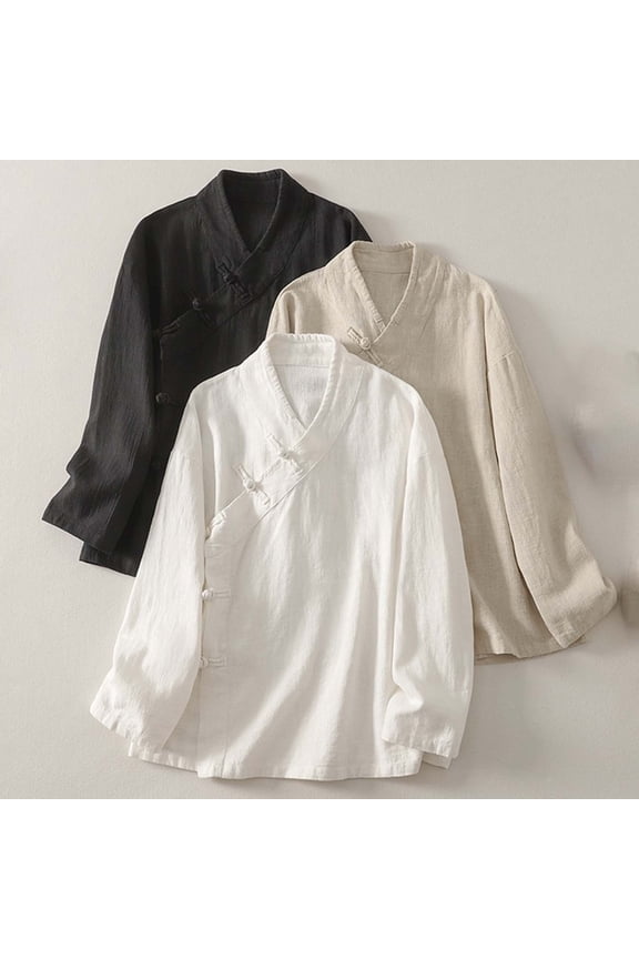 Women's Wrap Blouse Long Sleeve V Neck Casual Tunic Top with Asymmetrical Knot Button Detail Relaxed Fit Boho Shirt for Fall Vacation Daily Wear