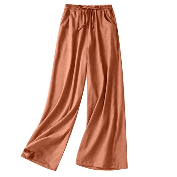 Umfun Womens Capris Linen Pants Plus Size Pants Solid Cotton Loose with Pockets Wide Leg Trousers Red M