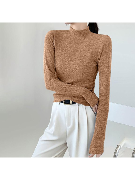 Women's Mock Neck Tops Long Sleeve Casual Slim Fit Shirts - Comfortable Basic Pullover Top for Daily Wear and Layering
