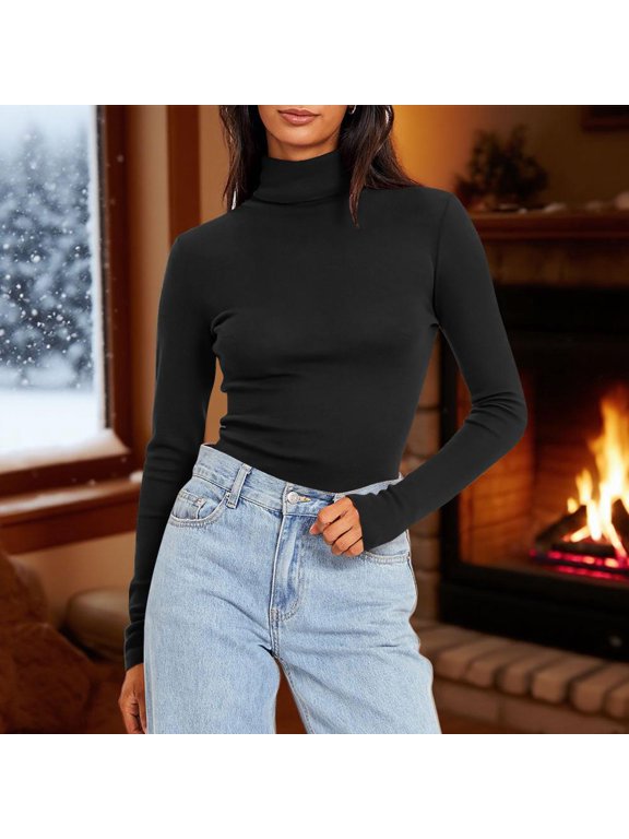 Women's Mock Neck Tops Long Sleeve Slim Fit Warm Shirts - Basic Pullover Top for Daily Wear and Layering
