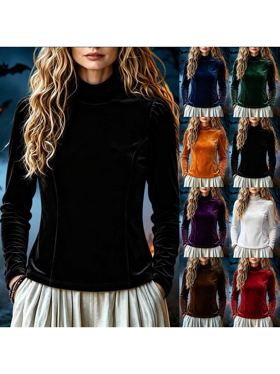 Womens Tops Velvet Turtleneck Tops for Women Long Sleeve Slim Fit Pullover Shirts for Women Elegant Fall Winter Casual Blouse with Classic Mock Neck for Work and Daily Wear L Size Blue