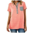 thumbnail image 1 of Umfun Womens V-neck Button Short Sleeve T-Shirt Solid Casual T-Shirt Loose Sports Outdoor Tops Pink XL, 1 of 5