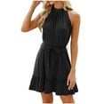 thumbnail image 1 of Umfun Womens Wedding Guest dresses Summer Dress Solid Lace V-neck Bubble Sleeveless Mini Dress Black M, 1 of 5