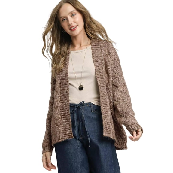 Umgee Chunky Cable Knit Open Front Cardigan