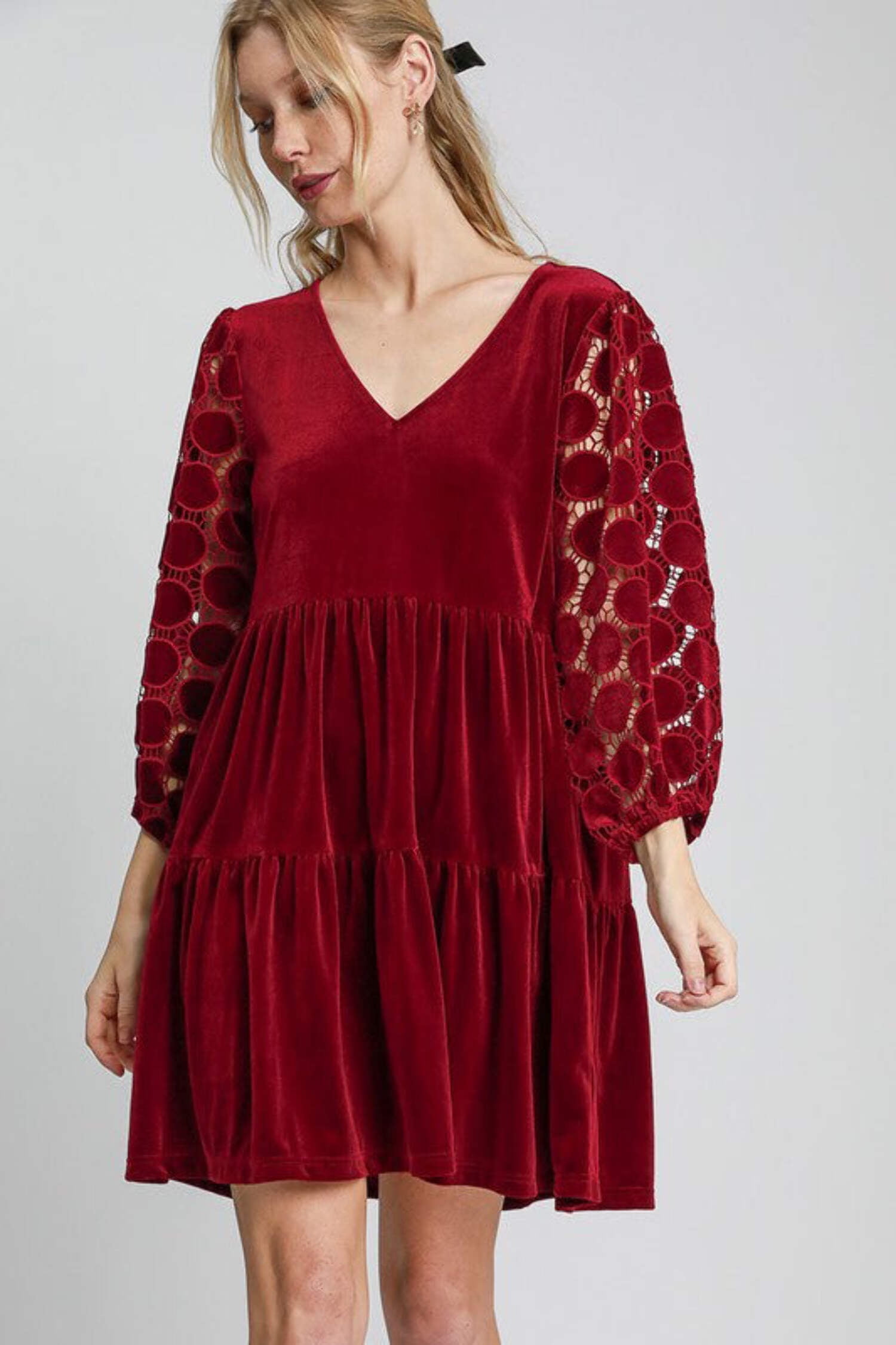 Umgee Velour Drawstring Mini Dress with Long Sleeves main image 0
