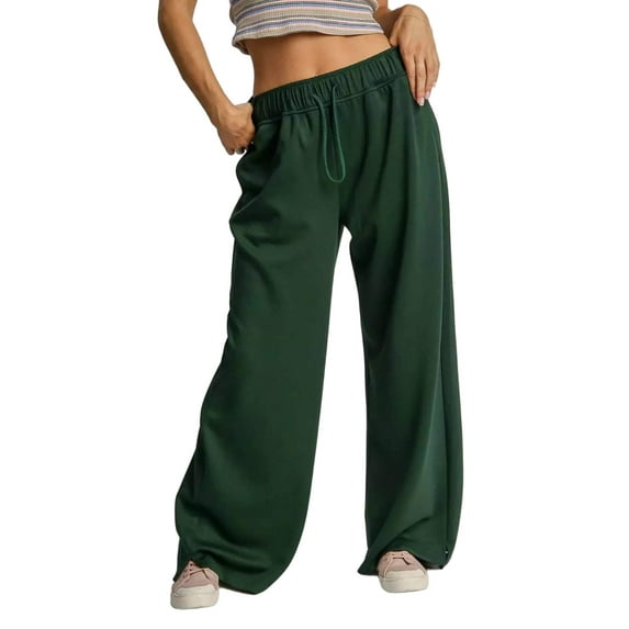 Umgee Elastic Drawstring Waistband Wide Leg Pants