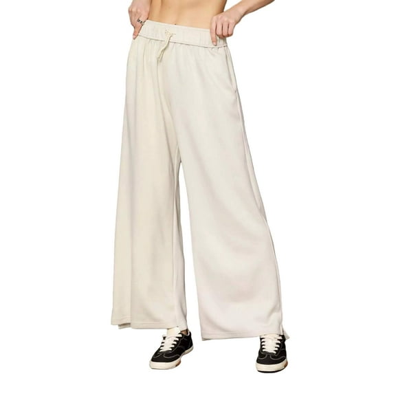 Umgee Elastic Drawstring Waistband Wide Leg Pants