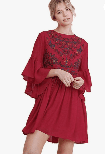 umgee floral embroidered dress Floral Embroidered Bell Sleeve Dresses