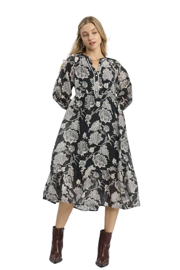 Umgee Floral Print Boho Midi Dress