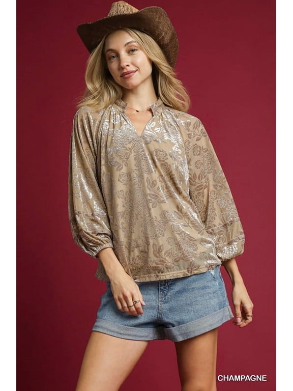 Floral Velvet Blouse with Balloon Sleeves