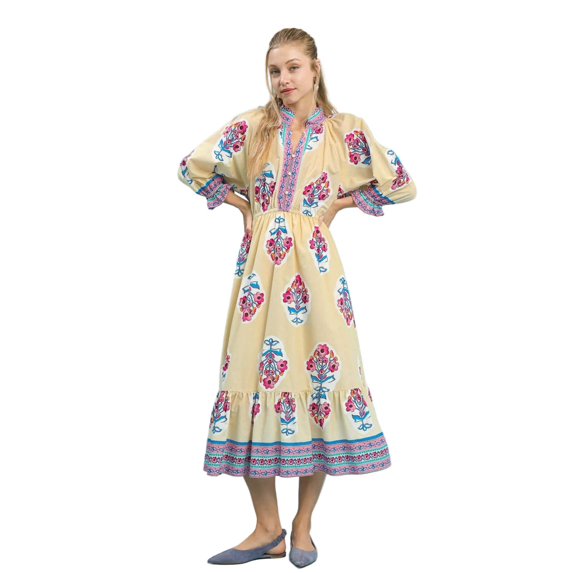 Umgee Flower Patch Border Print Midi Dress