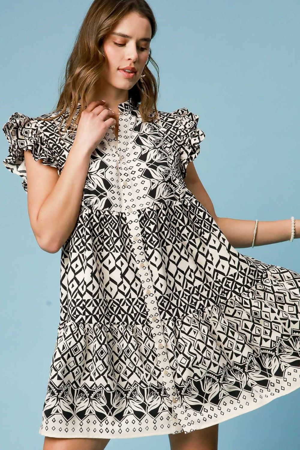 Umgee Full Size Boarder Print Midi Dress Plus Size