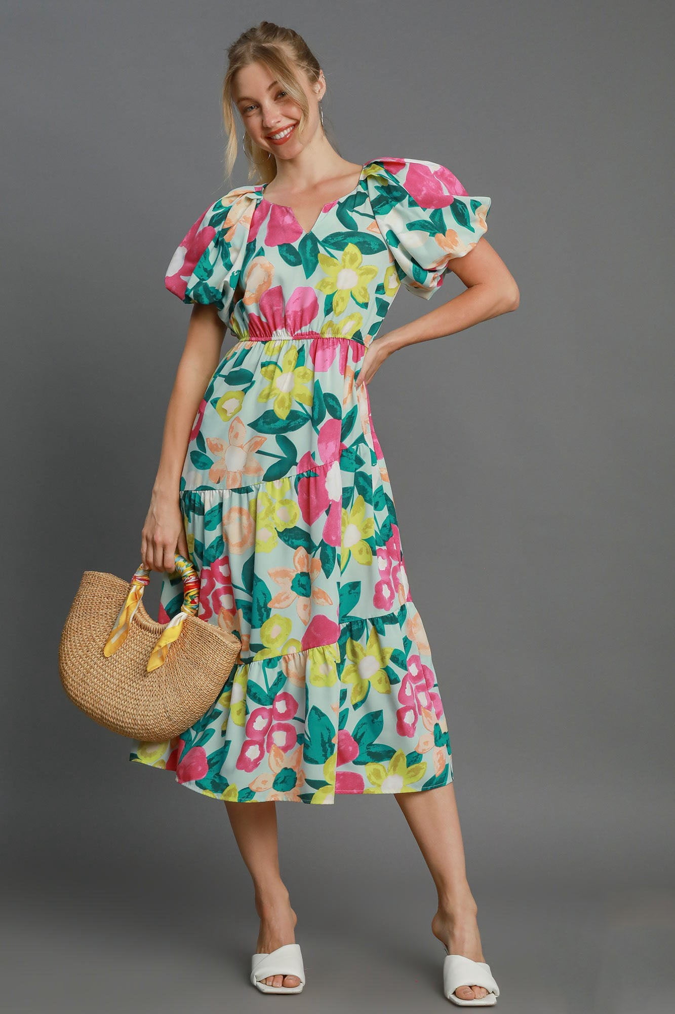 Umgee Bold Floral Tiered Midi Dress main image 0
