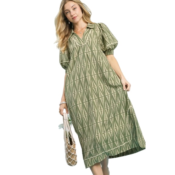 Umgee Geometric Print Midi Dress