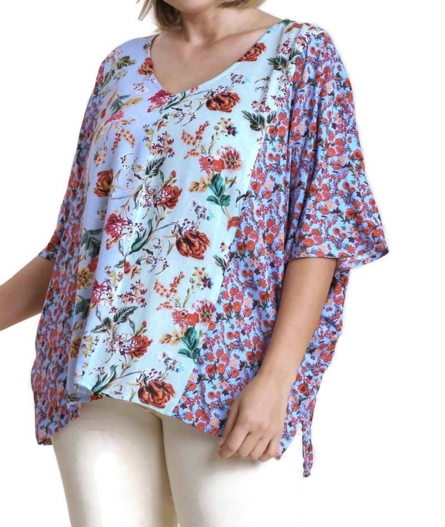 Umgee Two Tone Border Print Top with Balloon Sleeves main image 0