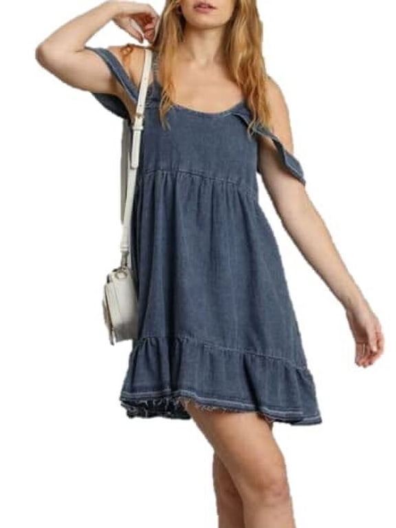 Off Shoulder Denim Dress S/M/L (as1, Alpha, l, Regular, Regular) Blue