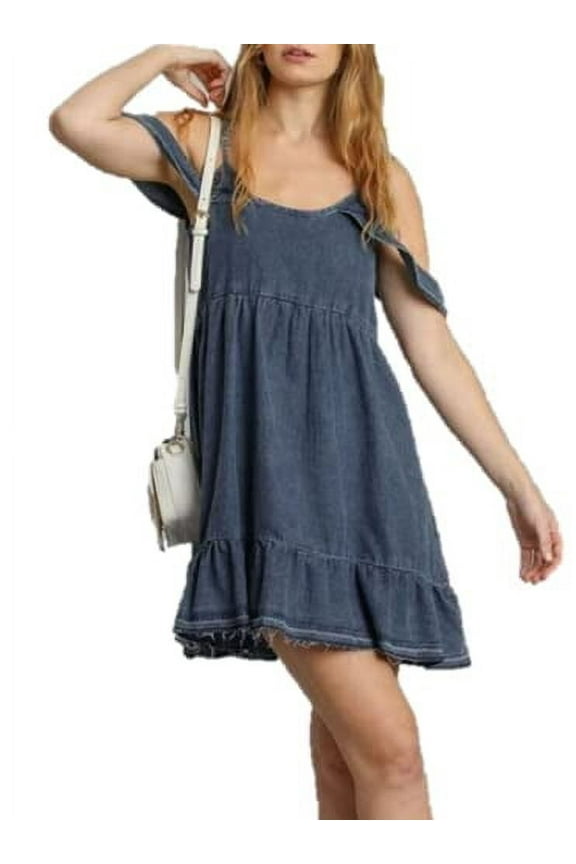 Off Shoulder Denim Dress S/M/L (as1, Alpha, l, Regular, Regular) Blue