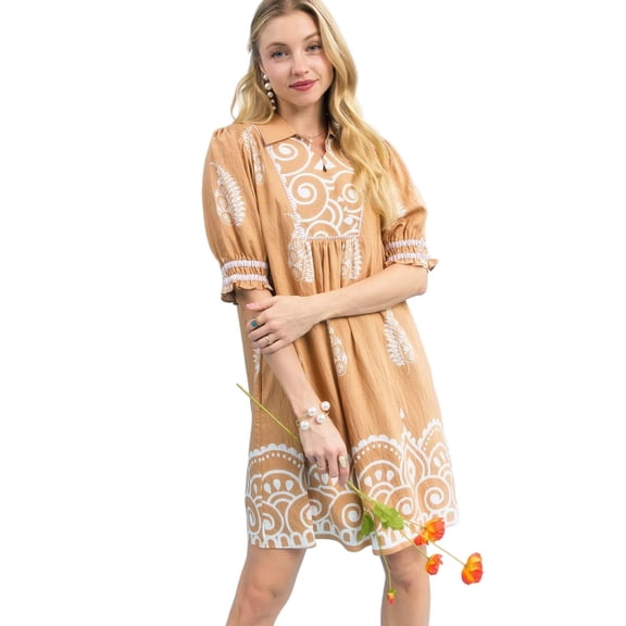 Umgee Paisley Mandala Print Babydoll Dress
