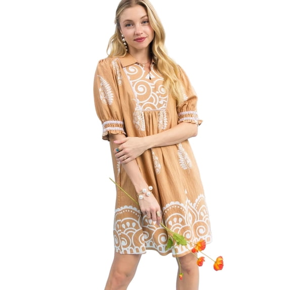 Umgee Paisley Mandala Print Babydoll Dress