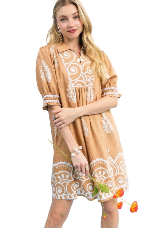 Umgee Paisley Mandala Print Babydoll Dress