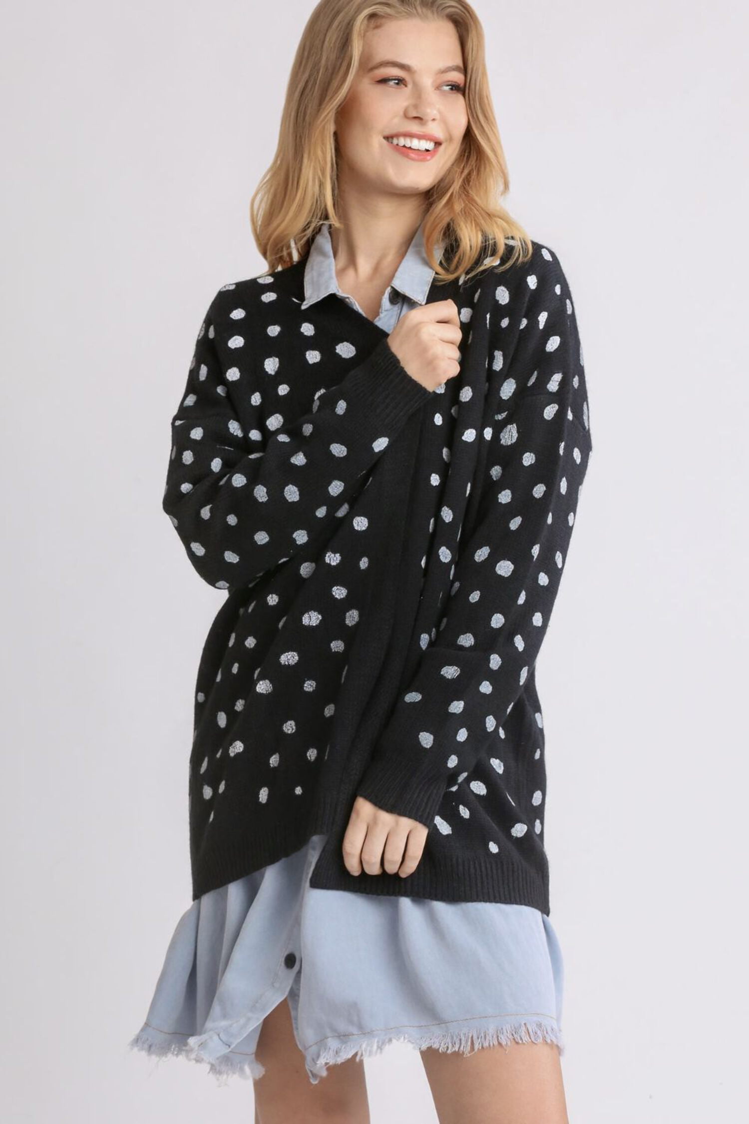 Umgee Open Front Knit Cardigan with Front Pockets