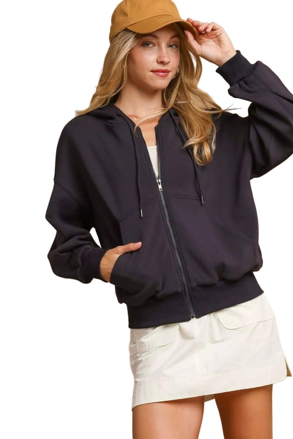 Umgee Zip-Up Fleece Hooded Jacket