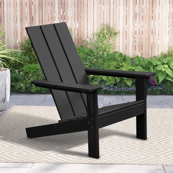 Umi Patio Adirondack Chair Black Weather-Resistant HDPE Reclining Patio Chair with High Back Outdoor Fire Pit for Garden, Deck, and Lawn