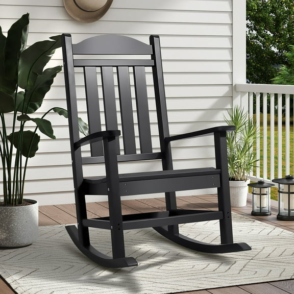 Umi Patio HDPE Rocking Chair for Porch and Backyard, Weather-Resistant Outdoor Patio Rocker, Black