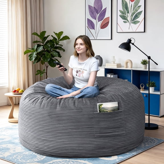 Umi Patio Round Bean Bag Chair, 44" Corduroy Bean Bag Sofa with Shredded Foam, Large Bean Bag for Adults Home Living Room