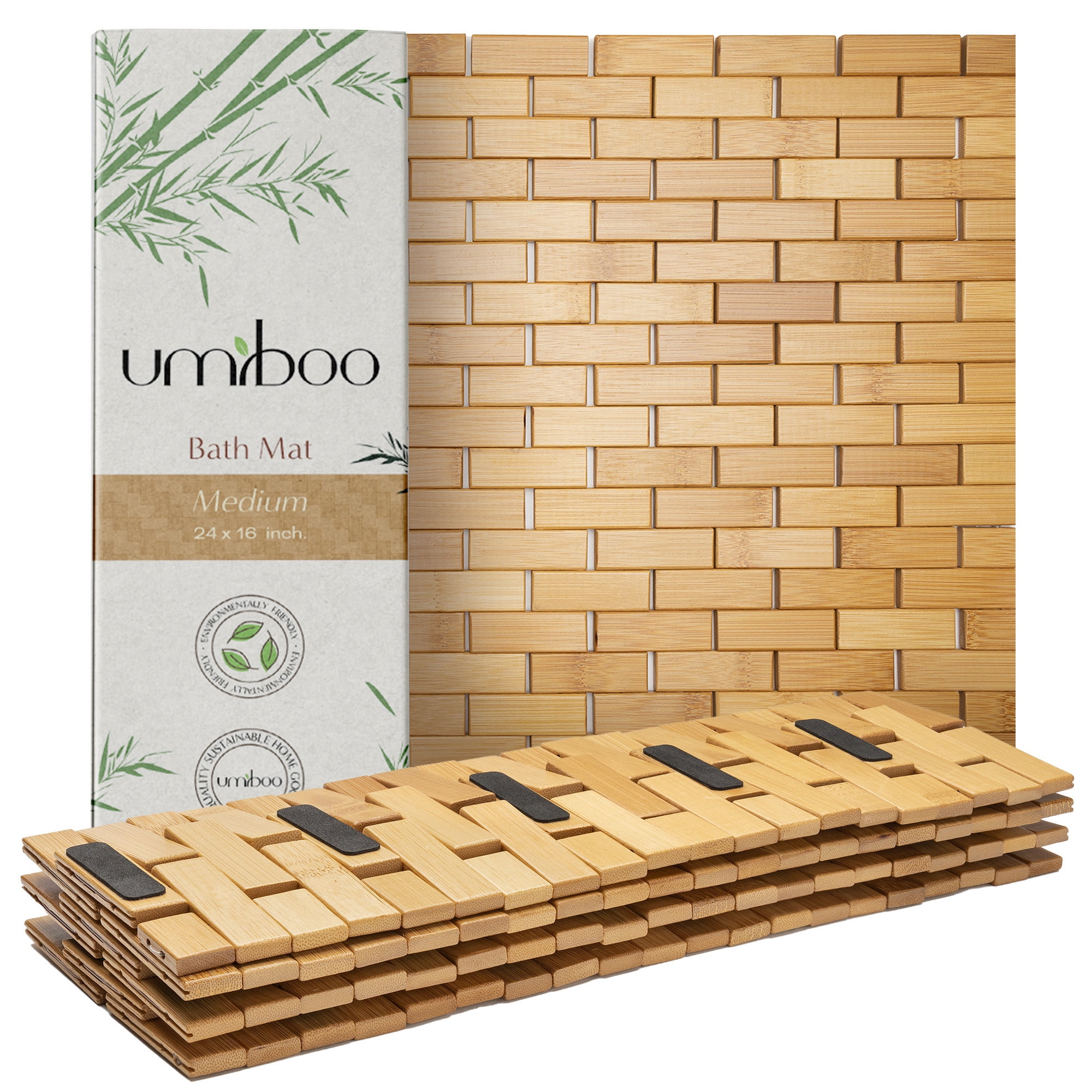 Natural Bamboo Medium Bath Mat with Non-Slip Surface