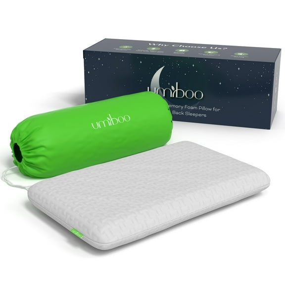 Umiboo Medium Firm Bed 2.6" x 26" x 17" Bamboo Rayon Sleep Pillow - Gel Infused Memory Foam