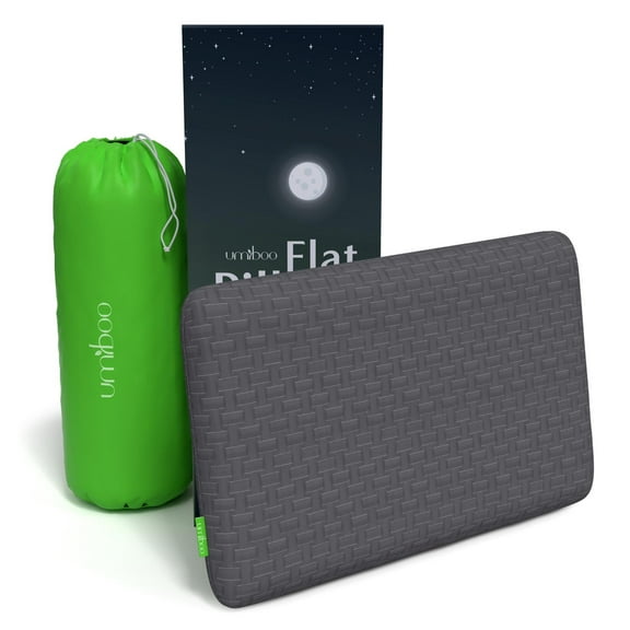 Umiboo by Focus Thin 2.5-Inch Memory Foam Pillow for Stomach and Back Sleepers (Gray)