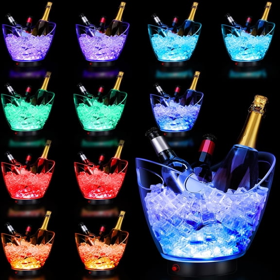 Umigy 12 Pcs 5L LED Ice Buckets Clear Plastic Ice Bucket Large Capacity Light RGB Colorful LED Cooler with Lights for Champagne Wine Beer Party Bar Club