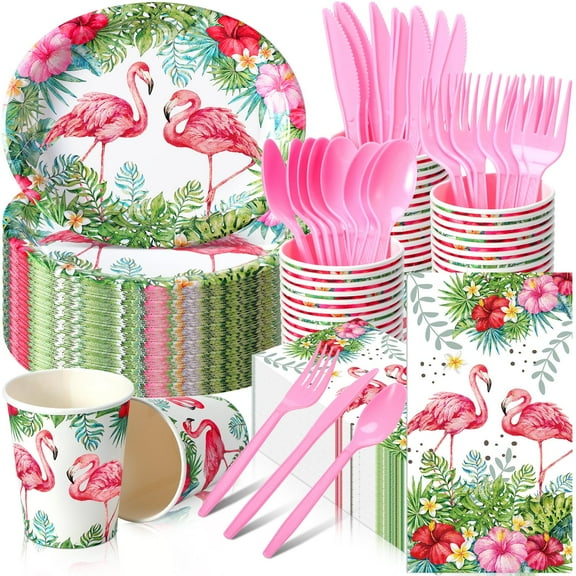 Umigy 350 Pcs Flamingo Oval Plates AFN1Flamingo Plates and Napkins Flamingo Party Decorations Hawaiian Disposable Plates for 50 Guests Hawaiian Disposable Dinnerware Set for Summer Birthday