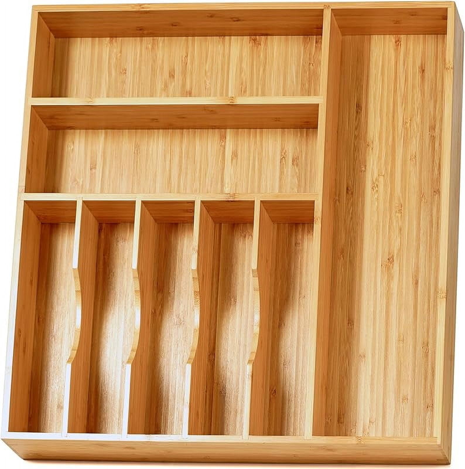 Umilife Bamboo Kitchen Drawer Organizer, 11 Inch Silverware Utensils ...
