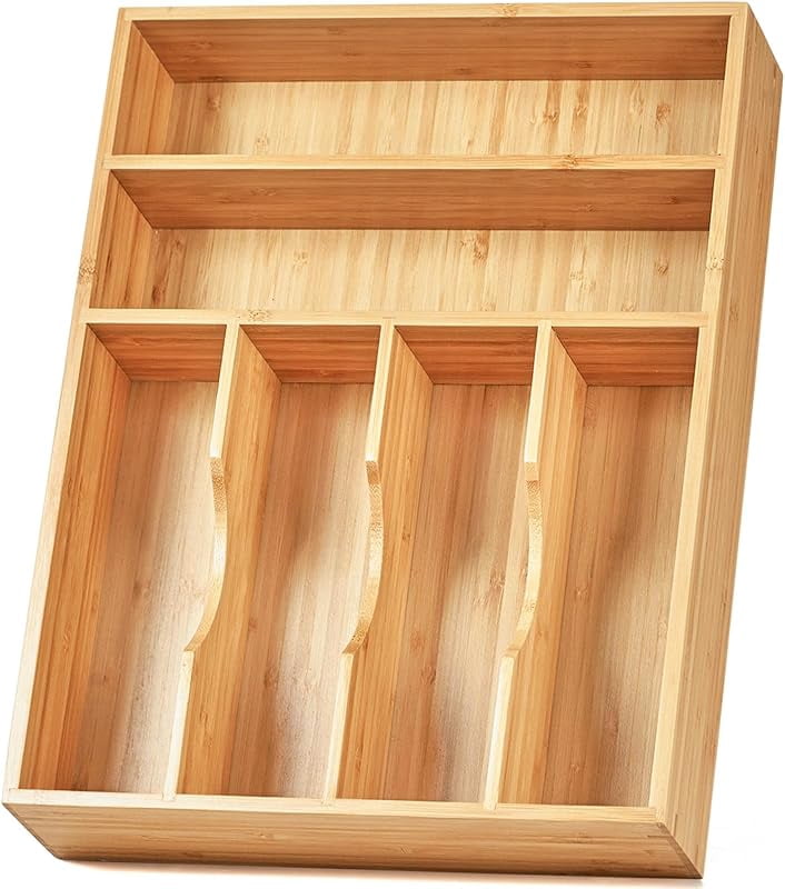 Umilife Bamboo Kitchen Drawer Organizer, 13 Inch Silverware Utensil ...