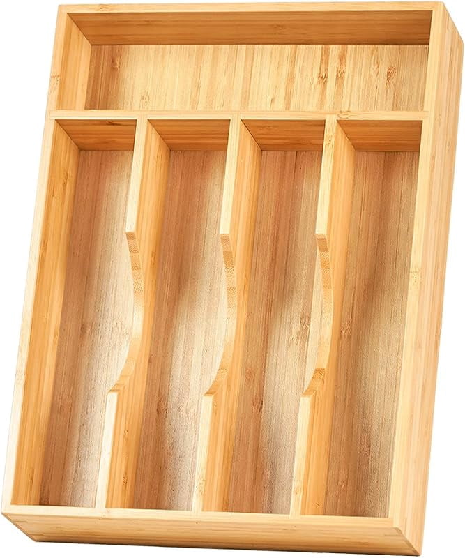 Umilife Bamboo Kitchen Drawer Organizer, 9 Inch Silverware Utensils ...