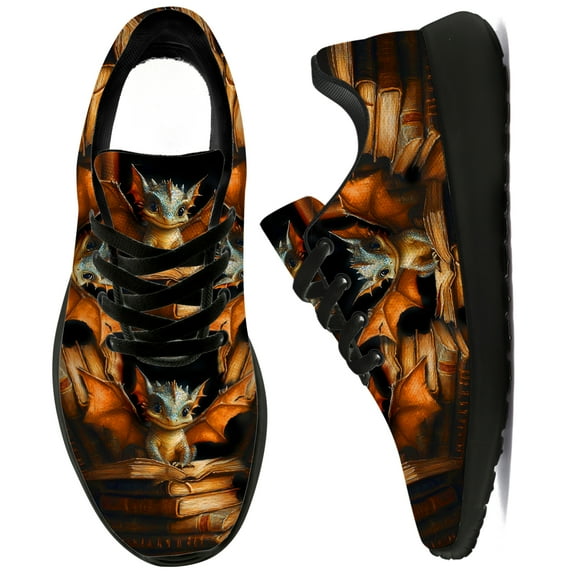 Uminder Mens Fashion Sneakers Dragon Book Shoes Black Shoes Size 8